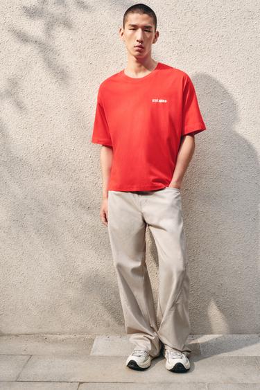 Zara 橡膠化文字 T 恤 - LIMITED EDITION - 紅色