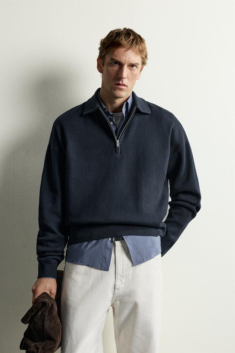 QUARTER-ZIP KNIT POLO SHIRT