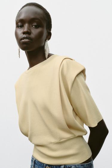 Zara SHOULDER PAD KNIT TOP - Butter
