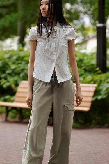 CARGO TROUSERS WITH TIE DETAIL - Light khaki by Zara