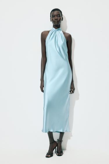 SATIN HALTERNECK DRESS - Sky blue by Zara - Image 0