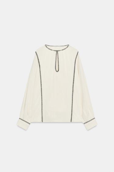 ZW COLLECTION RUSTIC TOPSTITCHED SHIRT - Ecru by Zara - Image 4