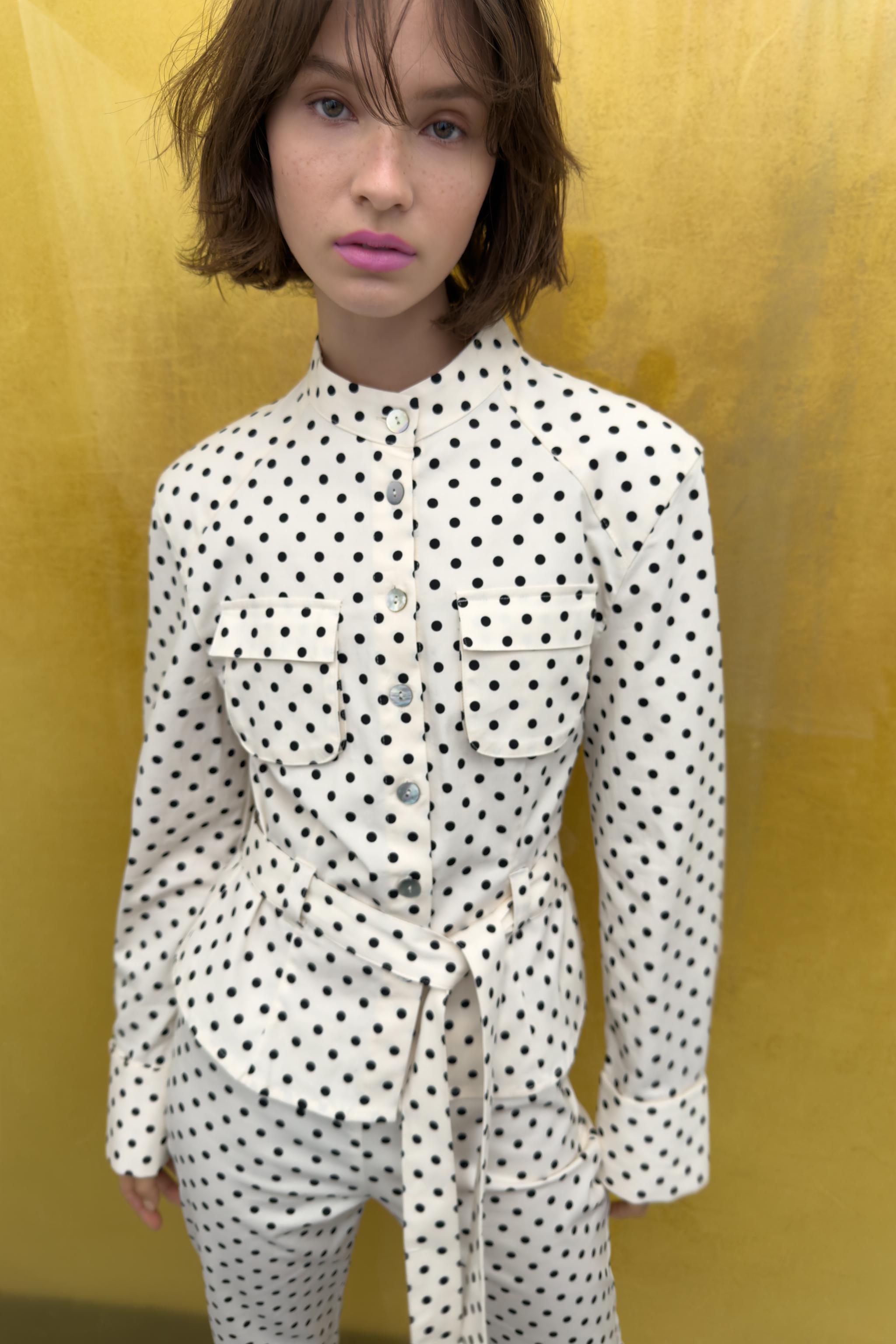 ドット柄シャツジャケット - ホワイト/ブラック | ZARA Japan / 日本