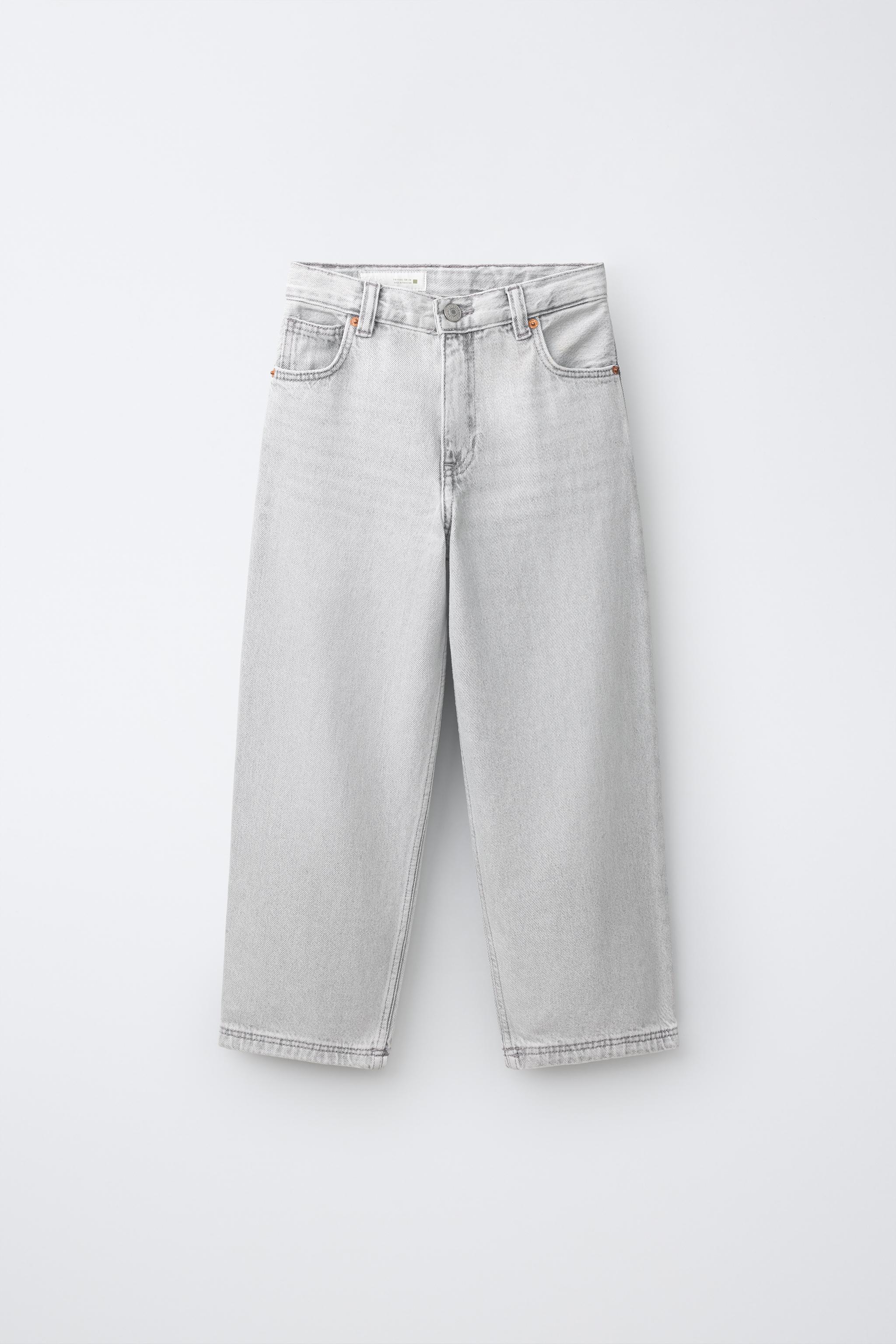 RELAXED BAGGY DENIM PANTS — Light gray