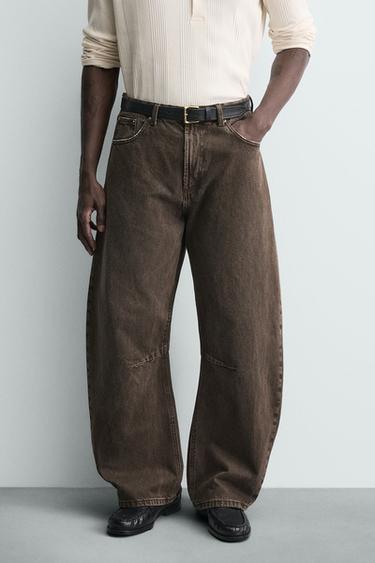PANTALÓN BARREL FIT LAVADO - Marrón de Zara
