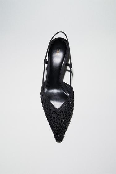 MESH RHINESTONE SLINGBACK SHOES - Black by Zara