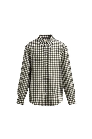 Zara LIMITED EDITION RAMIE - SILK CHECK SHIRT - Mid-green