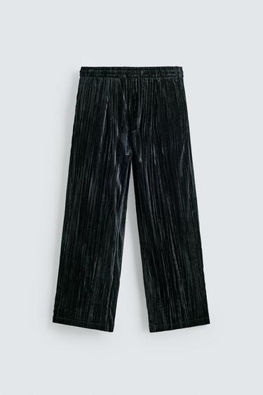 PANTALON PLISSÉ VELOURS - bleu/noir de Zara