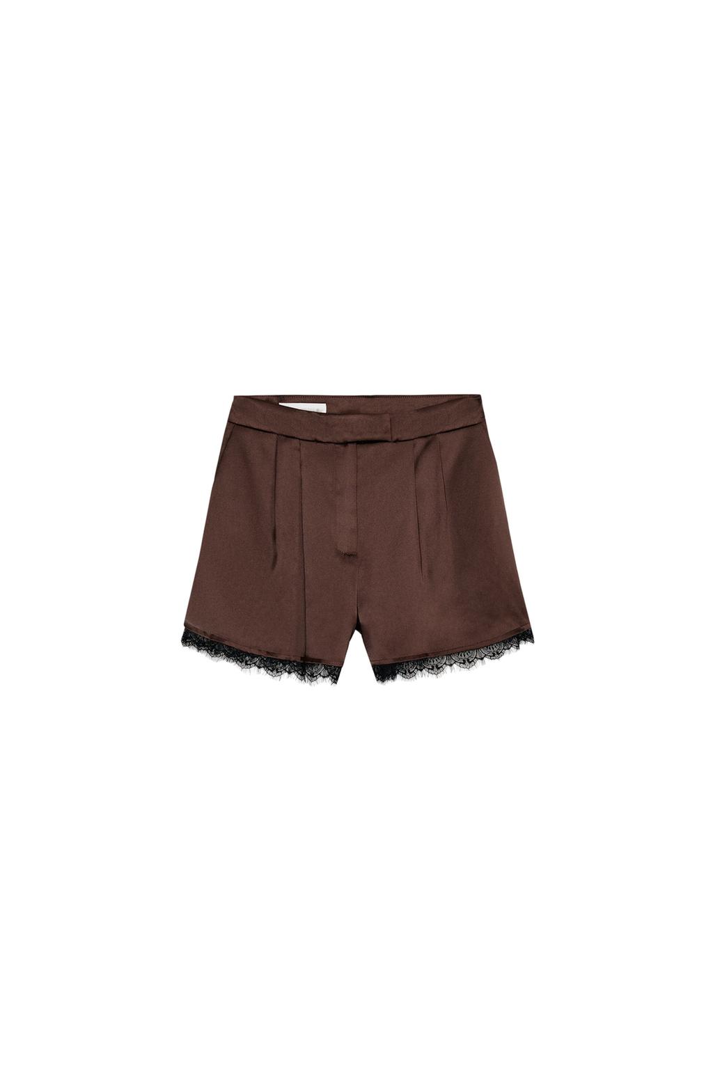 SATIN EFFECT LACE TRIM SHORTS - image 3