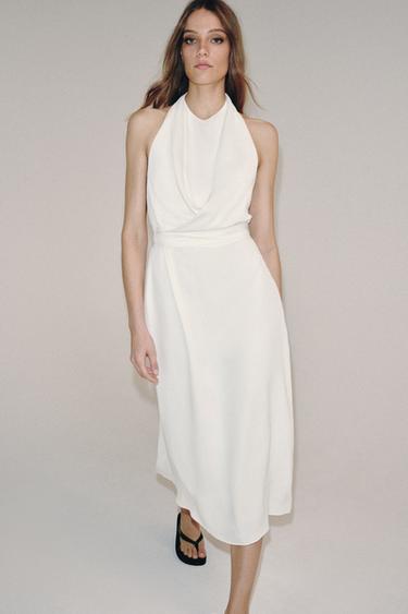 ZW COLLECTION FLOWING HALTER DRESS - Oyster-white by Zara - Image 3