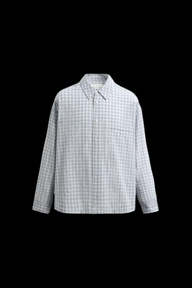 CAMISA ESTRUCTURA CUADROS - Azul vigoré de Zara - Imagen 0