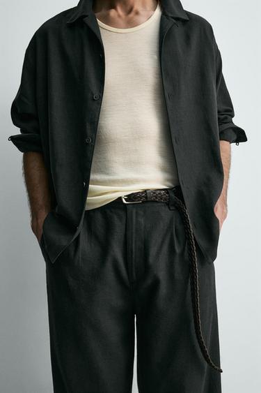 PANTALON RELAXED FIT LIN - VISCOSE - Noir de Zara - Image 4