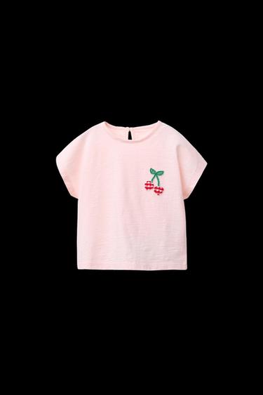 Zara CHERRY T-SHIRT - Pink - Image 0