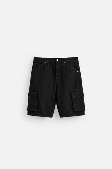 DENIM CARGO BERMUDA SHORTS - Black by Zara