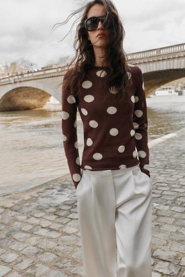 TOP EN MAILLE À POIS - Marron / Écru de Zara - Image 3
