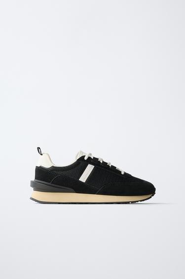 Zara SPLIT LEATHER ATHLETIC SHOES - Black - Image 0