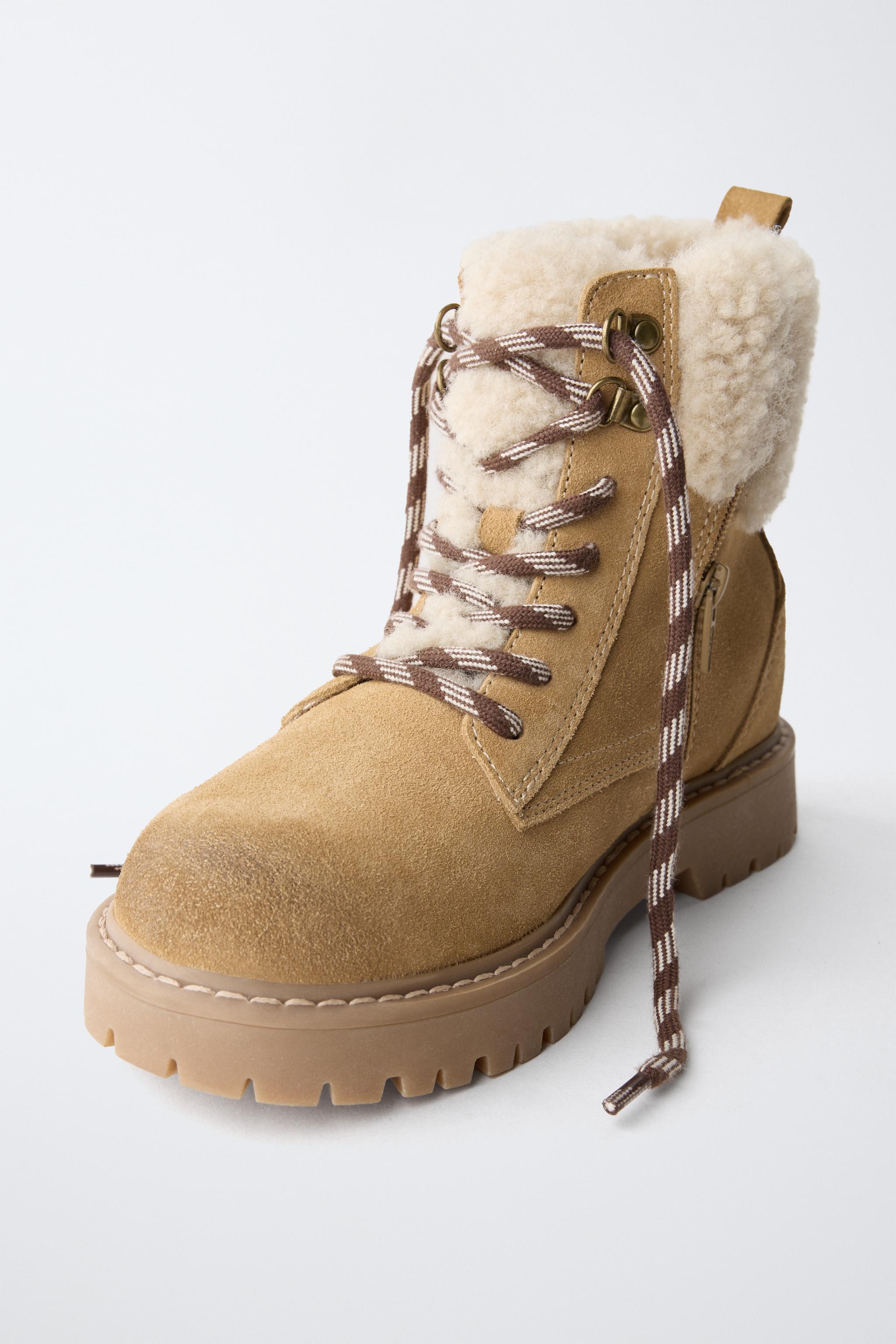 LEATHER FAUX SHEARLING ANKLE BOOTS