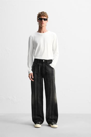 ДЖИНСЫ BAGGY FIT С ДЕКОРАТИВНОЙ СТРОЧКОЙ — ЧЕРНЫЙ от Zara