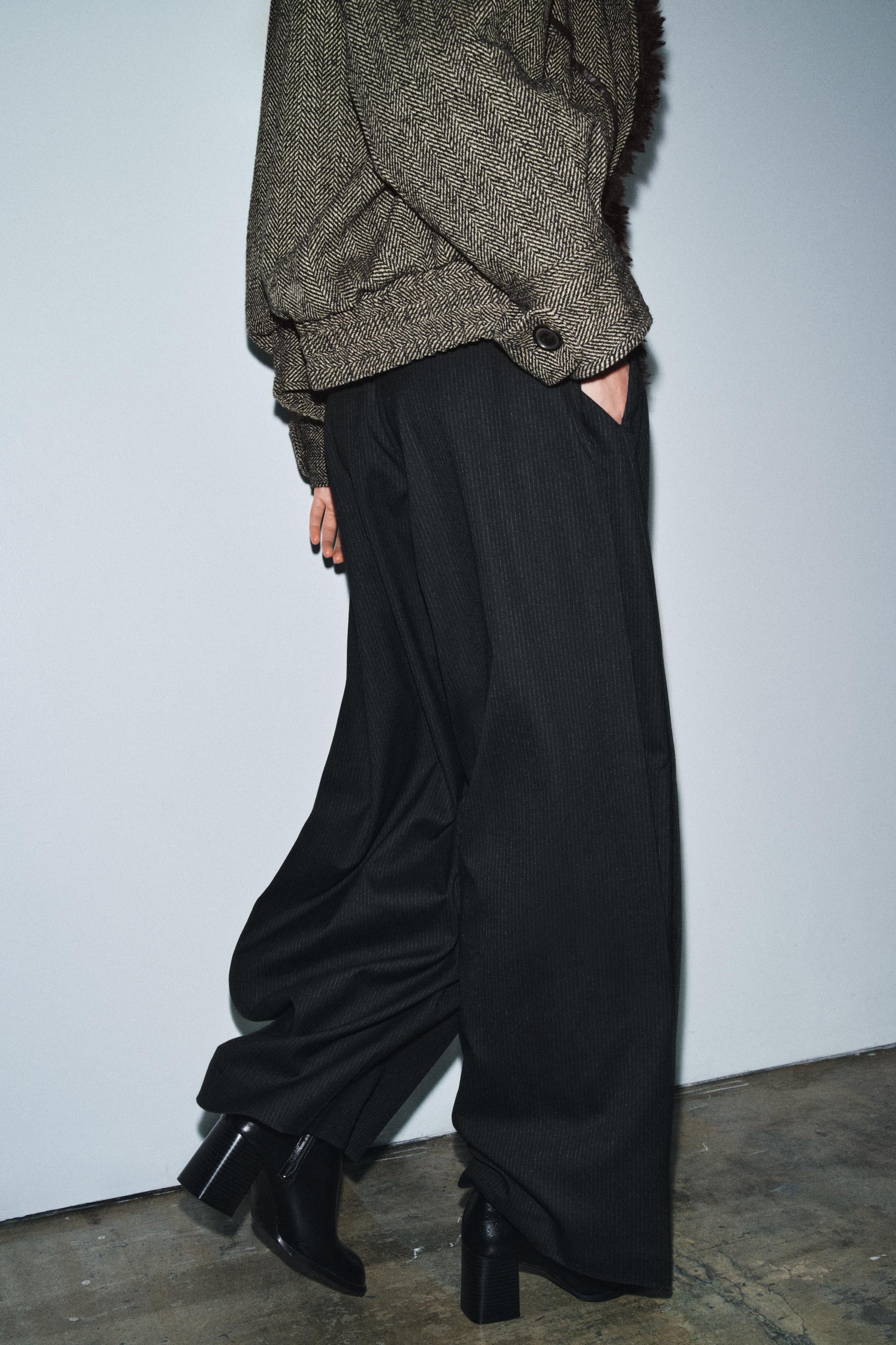 ZW COLLECTION WIDE-LEG PINSTRIPE TROUSERS - Black | ZARA United