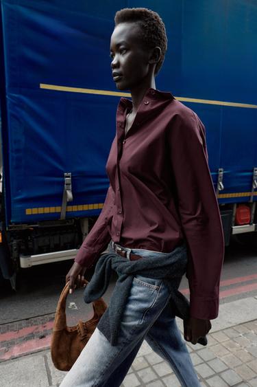 POPLIN OVERSIZE SHIRT - Aubergine by Zara - Image 3