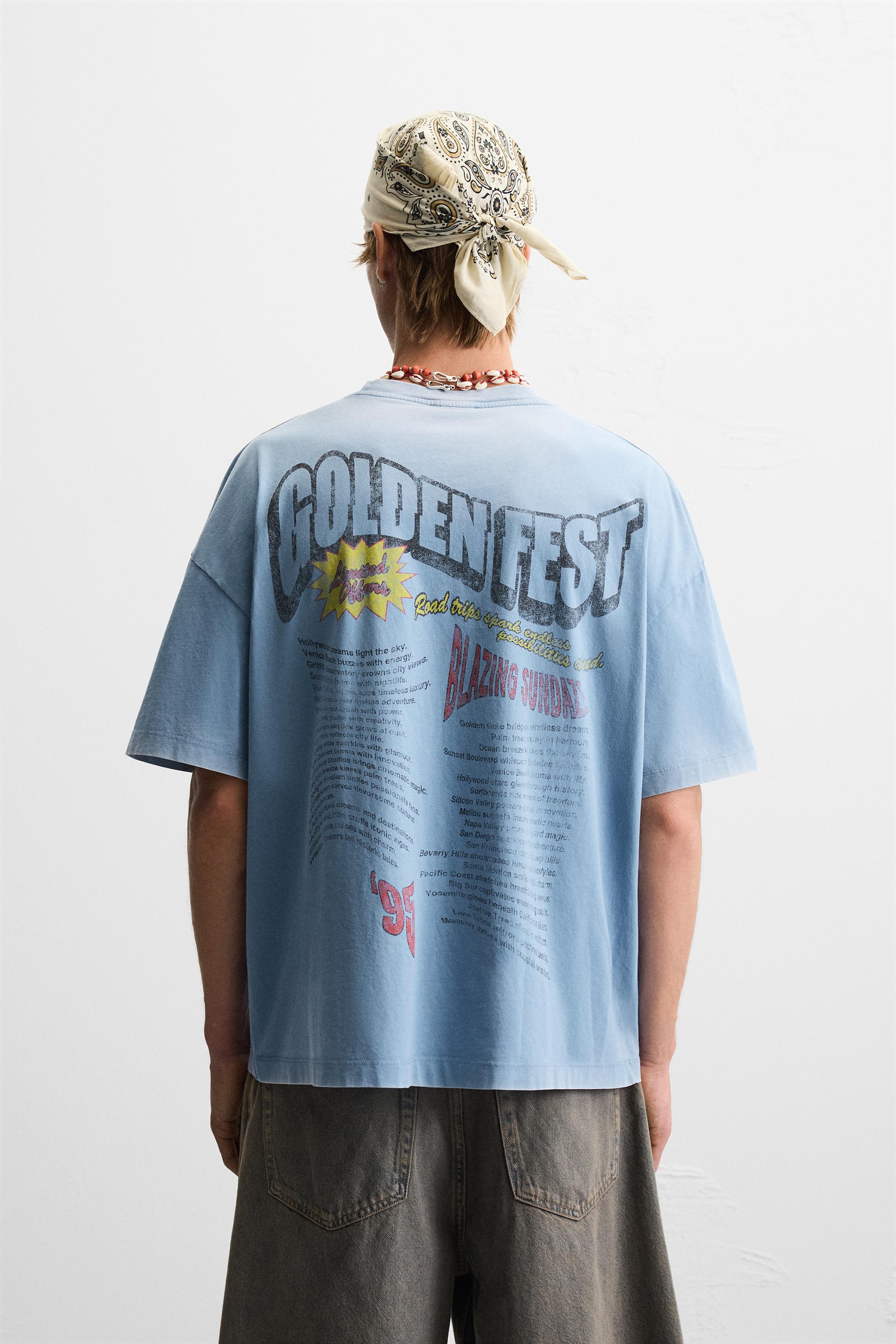 ★ドイツ発*ZARA*新作*ウォッシュ加工プリントTシャツ/LIGHT★ 完売品 ZARA ウォッシュ加工プリントTシャツ L新品タグ付き