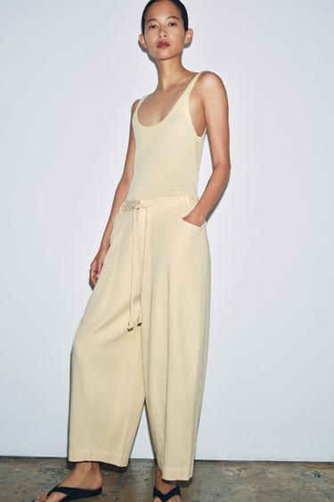 ZW COLLECTION HERRINGBONE TEXTURED TROUSERS - Butter by Zara