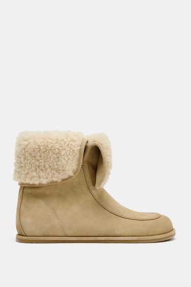 FLAT SPLIT SUEDE ANKLE BOOTS - Sand Brown by Zara
