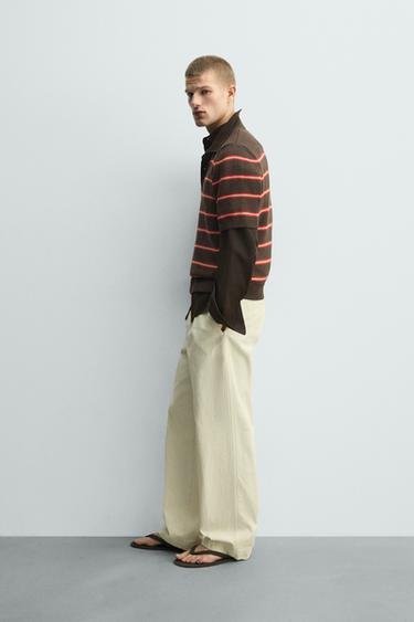 POLO EN MAILLE JACQUARD À RAYURES - Marron de Zara - Image 3