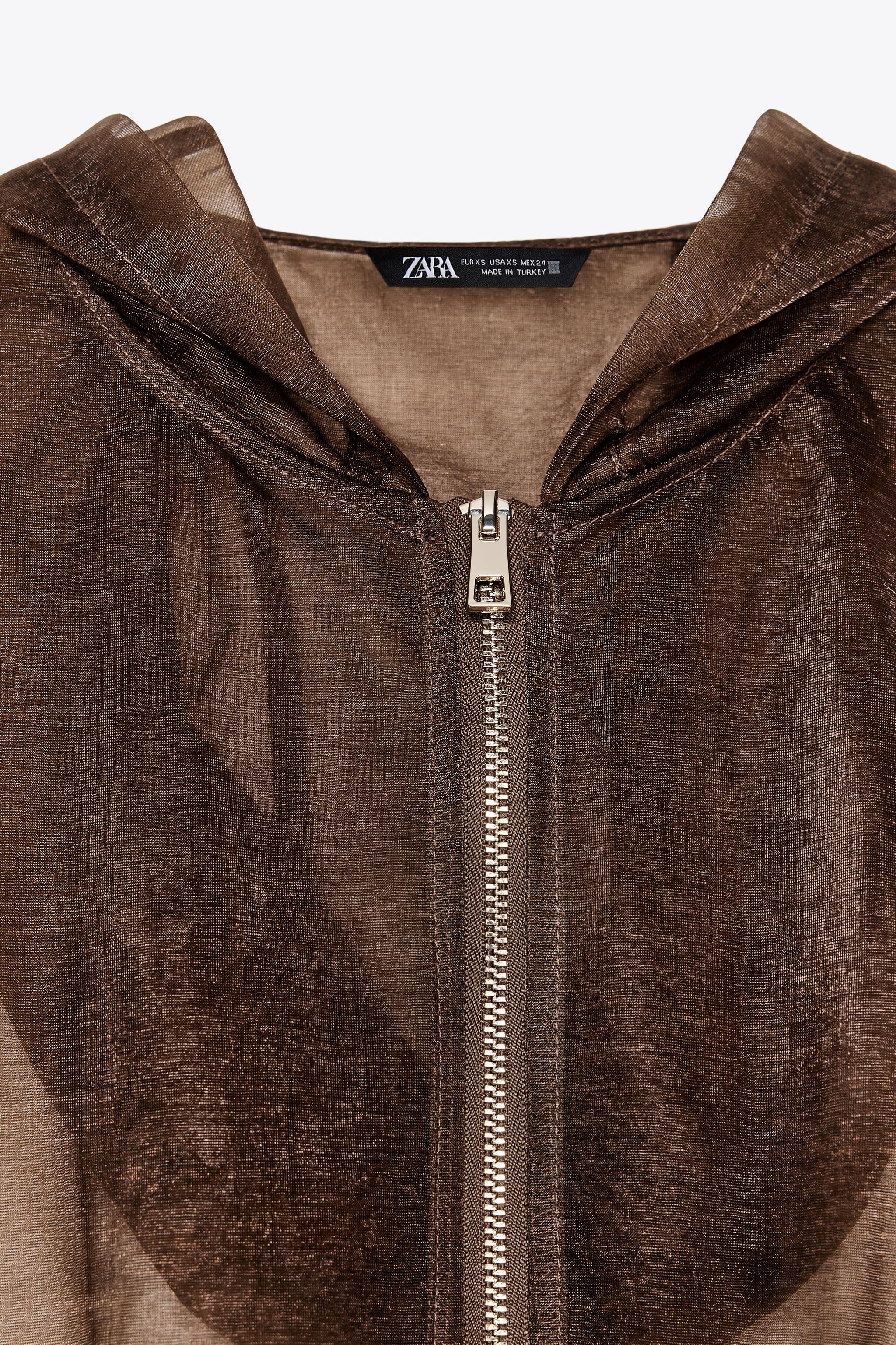 【ZARA】フード付きオーガンザジャケット ブラウン 4968/030/700 フード付きオーガンザジャケット - ブラウン | ZARA Japan / 日本