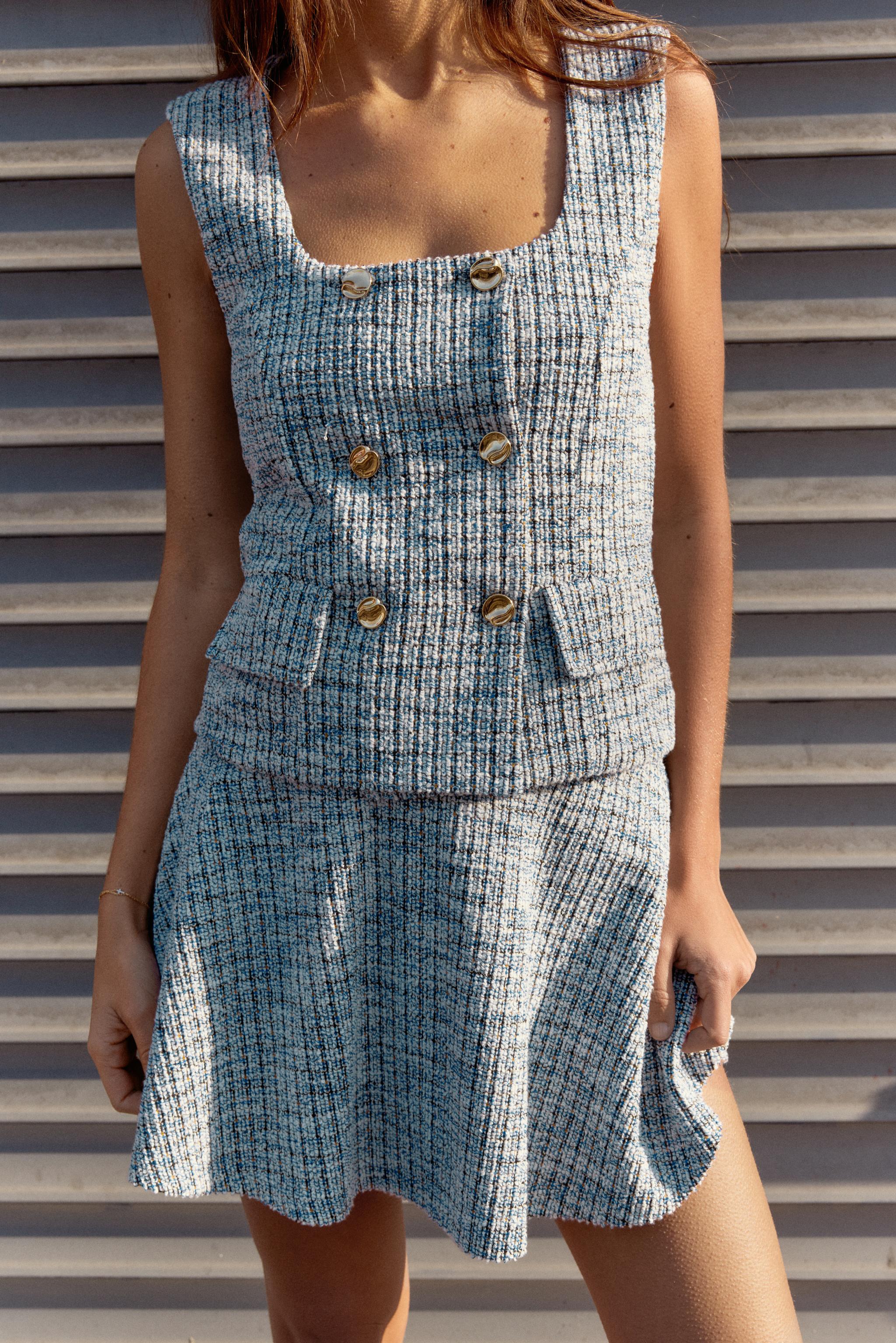 ボタン テクスチャー ジャカード トップス - ブルー | ZARA