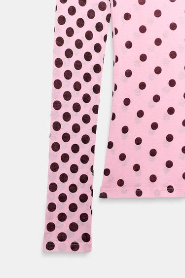 T-SHIRT SUPIMA® MANCHES LONGUES À POIS - Rose de Zara - Image 6