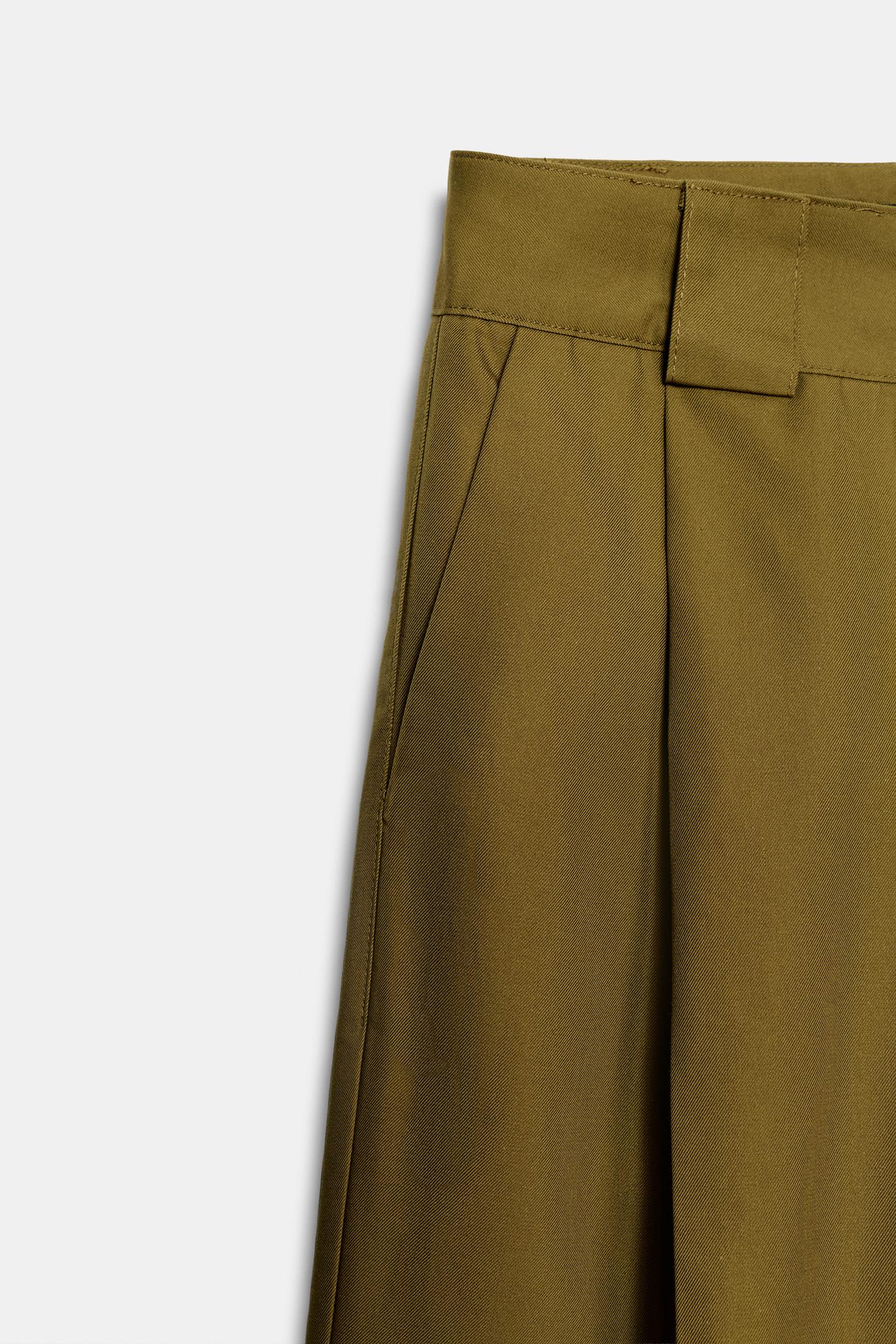 Женские брюки Zara Pleated Belt-Loop, цвет: Oil — фото 8