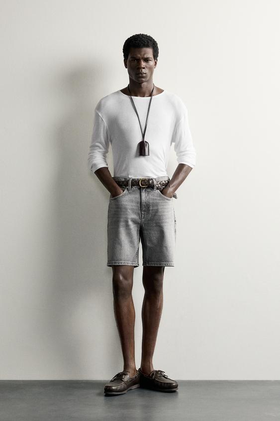 REGULAR FIT DENIM BERMUDA SHORTS - Grey by Zara - Image 0