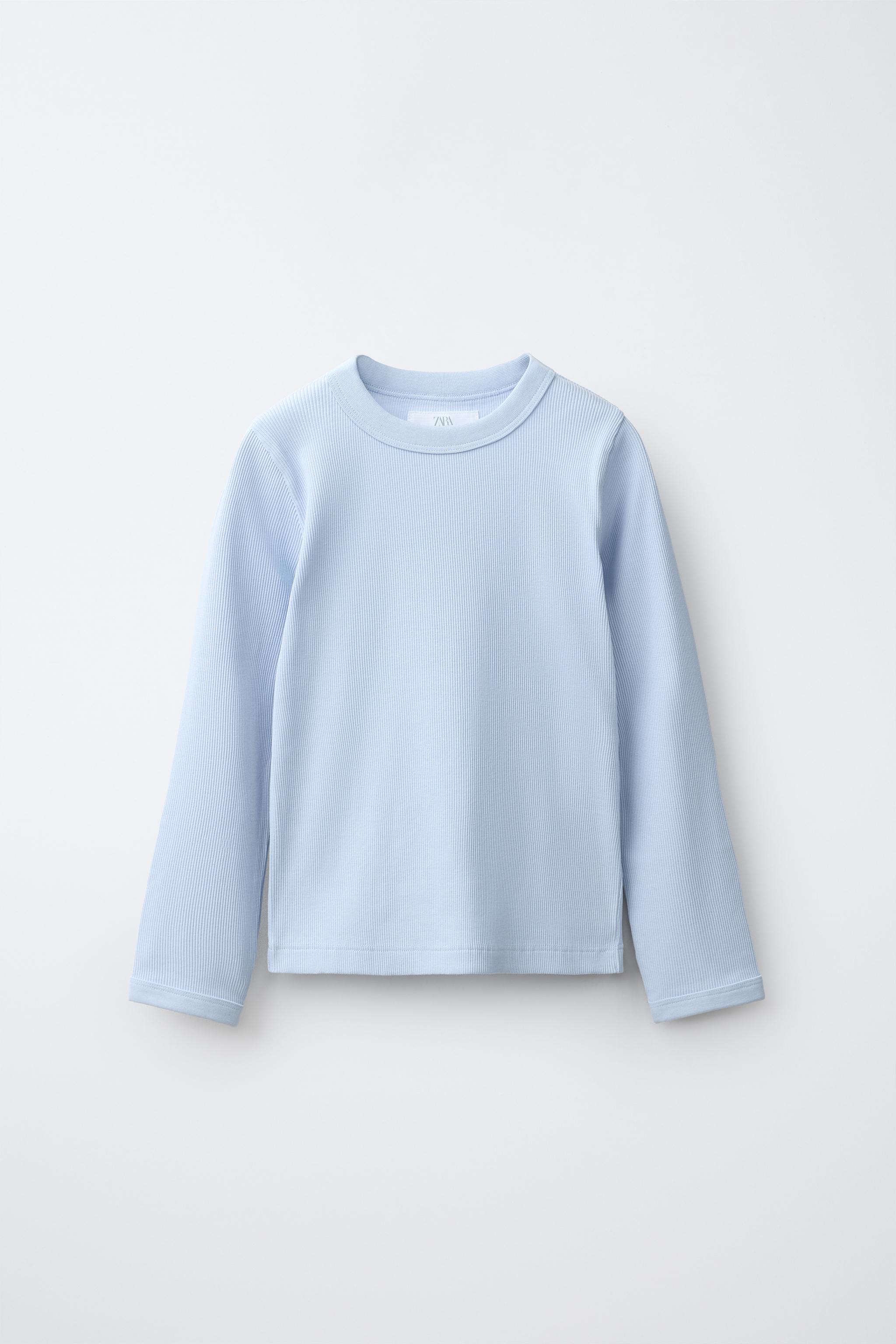 RIBBED LONG SLEEVE TOP — Blue
