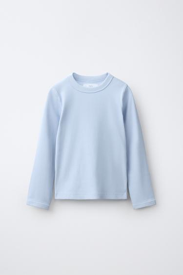 LONG SLEEVE RIBBED T-SHIRT - Blue by Zara