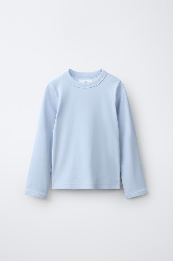 LONG SLEEVE RIBBED T-SHIRT - Blue by Zara - Image 0