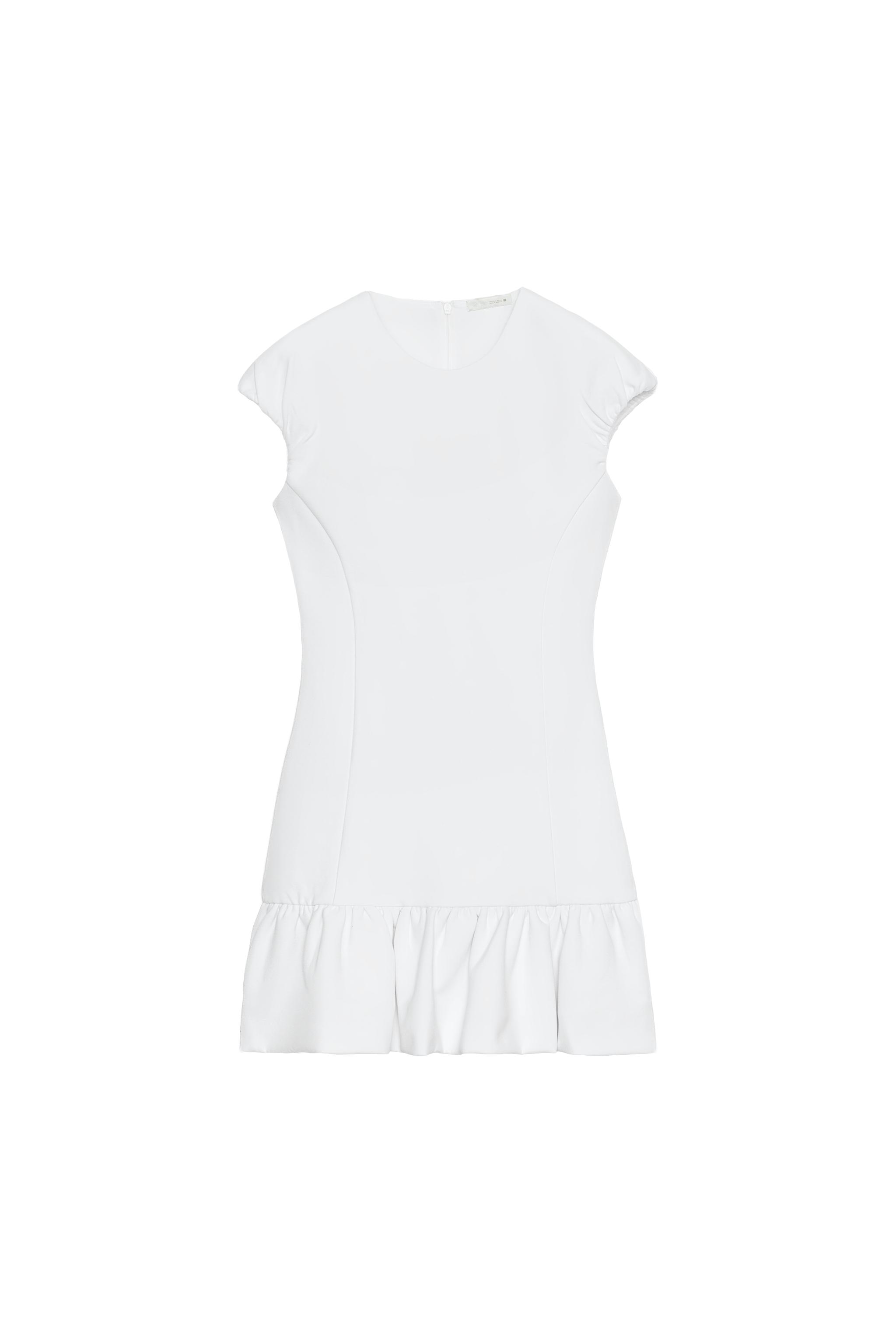 zara white frill dress Trafaluc Ruffle Tank Sleeve with Low Back NWT- Size S The Saved Collection RUFFLED MINI DRESS - White