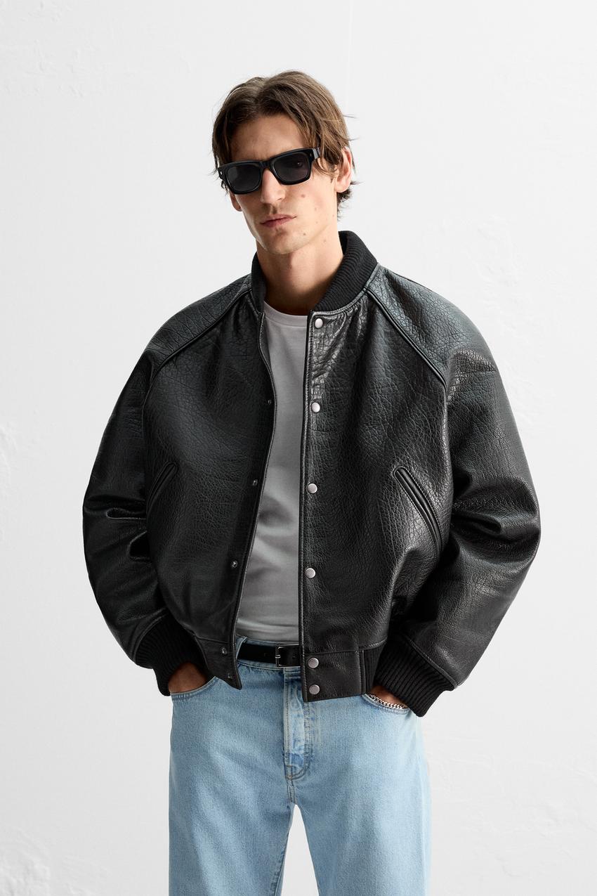 レザー ボンバージャケット - ブラック | ZARA Japan / 日本
