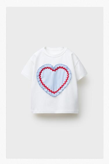 CAMISETA CORAZONES POPELÍN - Azul de Zara
