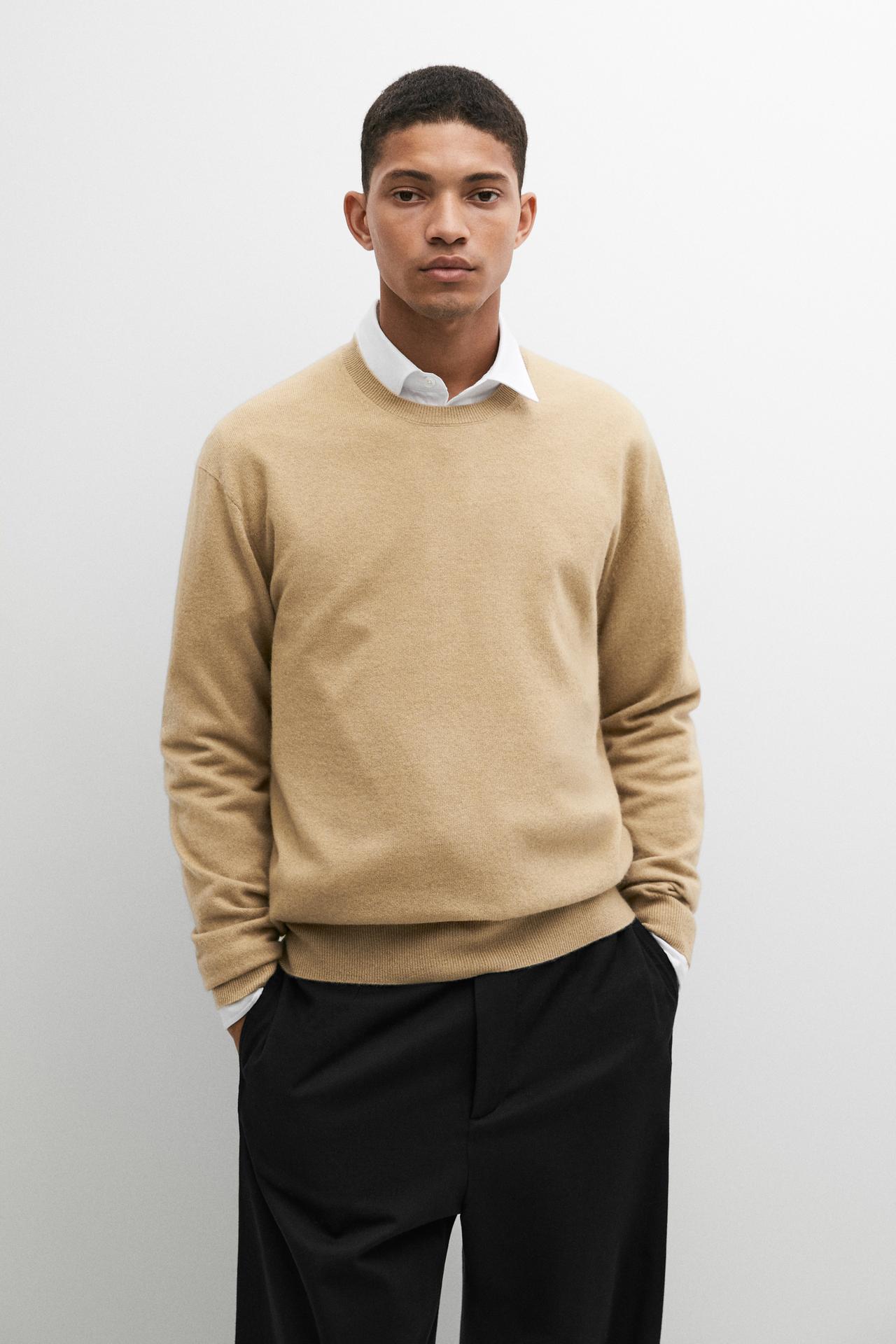 Knit 100% cashmere round neck sweater — Mid-camel