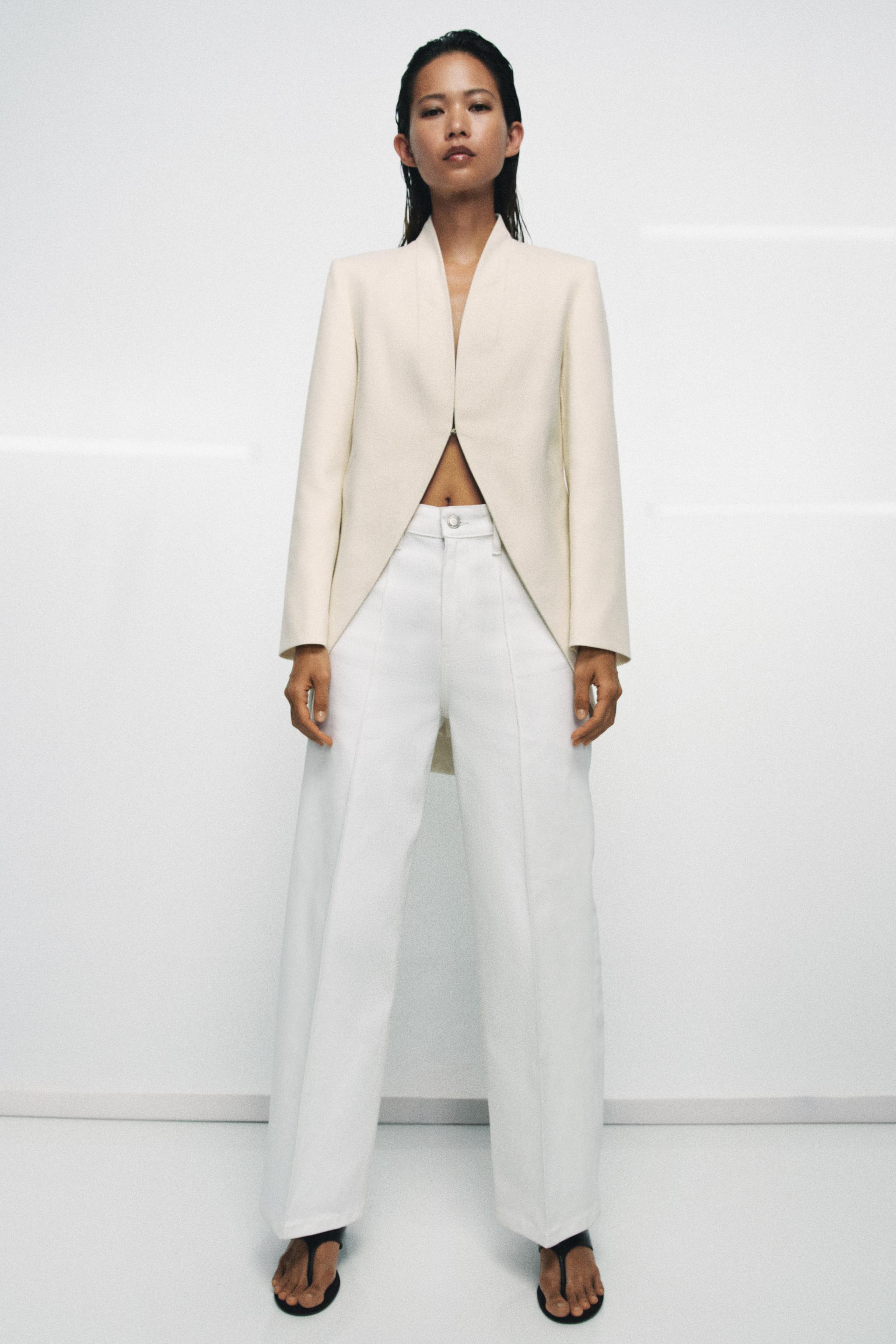 ZW COLLECTION ハイウエストワイドレッグデニムパンツ - オフホワイト