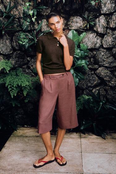 SHORT SLEEVE KNIT POLO SHIRT - Brown by Zara