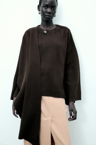 CASACO CURTO DE TRICÔ COM CACHECOL - Marrom da Zara
