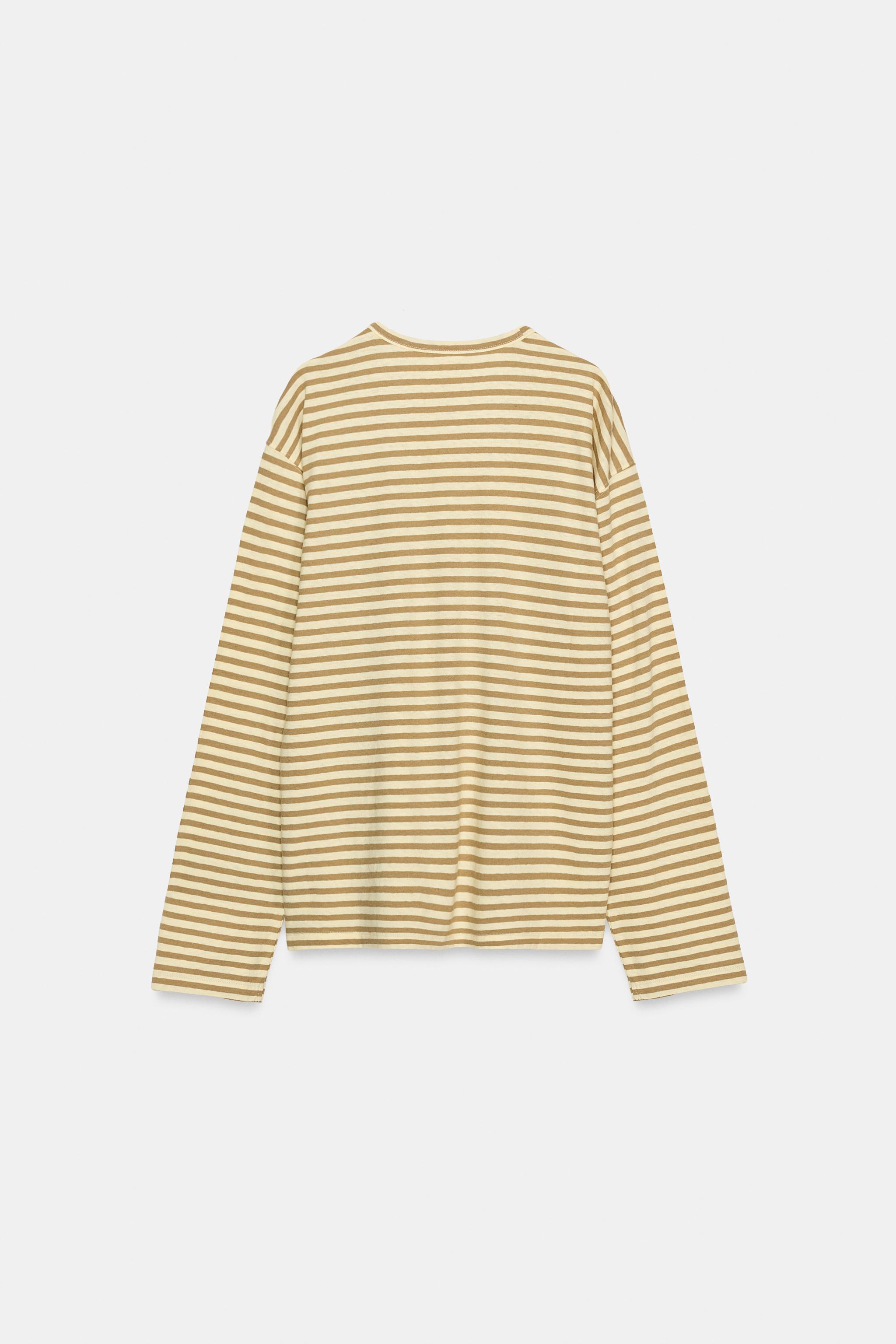 STRIPED COTTON AND LINEN T-SHIRT