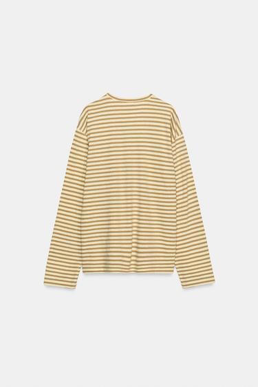 STRIPED COTTON AND LINEN T-SHIRT - Beige by Zara - Image 5