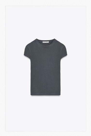 SLIM FIT SHORT SLEEVE T-SHIRT - Charcoal grey by Zara