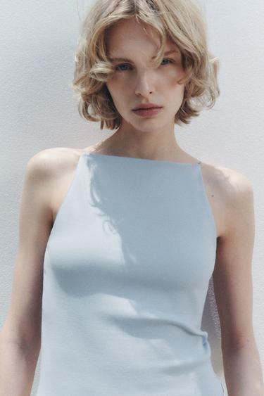 CAMISETA COM GOLA HALTER - Azul-celeste da Zara