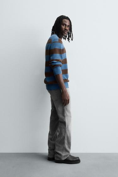 PULL EN MAILLE PERLÉE RAYURES - Bleu de Zara - Image 3