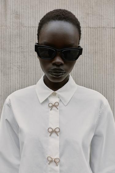 CHEMISE EN POPELINE À BOUTONS BIJOUX - Blanc de Zara - Image 3