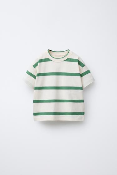 Zara STRIPED LABEL T-SHIRT - Green - Image 0